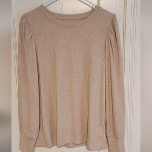 Loft Light Tan Oatmeal Heathered Long-sleeve Cotton Top Sz L